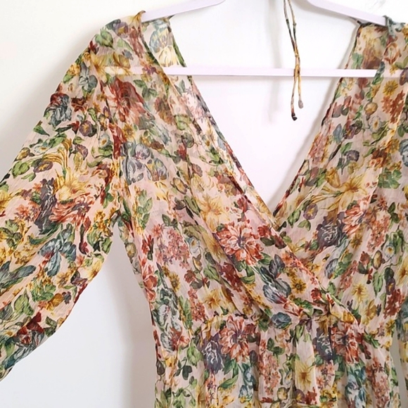 Zara Womens Floral Semi Sheer Overlay Dress /Size S - Picture 7 of 13